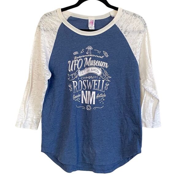 Vtg Graphic UFO Roswell International UFO Museum Raglan Baseball T Shirt Sz M - Picture 1 of 8